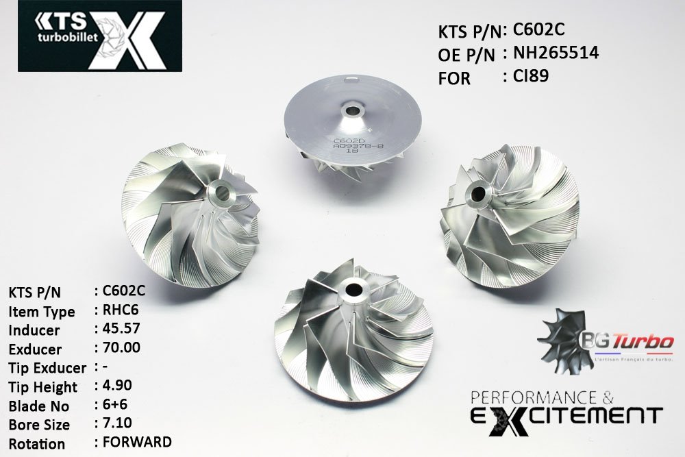 Turbo ROUE FORGÉE MFS PERFORMANCE - 6+6 PALES - INDUCER : 45,57 - EXDUCER : 70 - TYPE : RHC6ANGLE : 45° - ROTATION : Forward - SUPER BACK : 4,18 - BORE SIZE : 7,1
